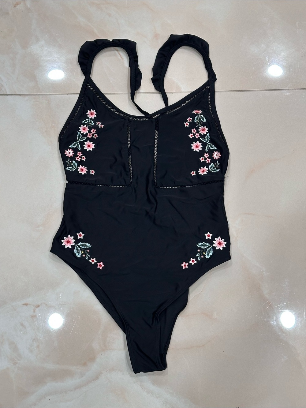 Topshop Black One-Piece Swimsuit with Subtle Eyelet Detail